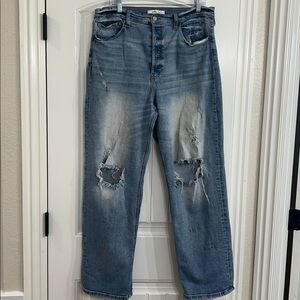 Classic Blue Distressed Flare Jeans
